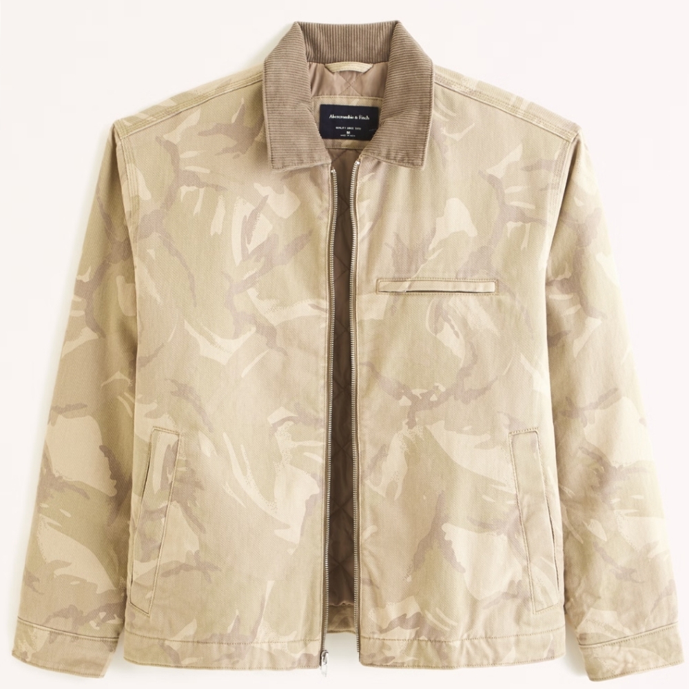 Abercrombie & Fitch Workwear Jacket XXL Men's Canvas Corduroy Trucker Tan Sand